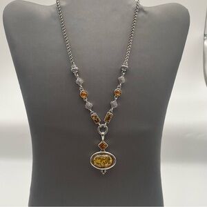 Premier Designs Safari Elegant Silver and Faux Amber Necklace
